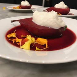 Food By Chef Ty - Cabrenet Poached Pear. Lavender Cream.