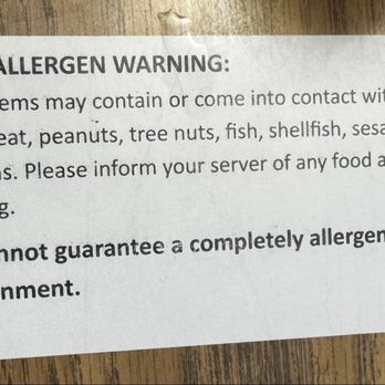Mai Lan Fine Vietnamese Cuisine - Allergen warning on table and wall - Vietnamese Near Me - Honolulu, Hawaii Mai Lan Fine Vietnamese Cuisine - Allergen warning on table and wall - Vietnamese Near Me - Honolulu, Hawaii