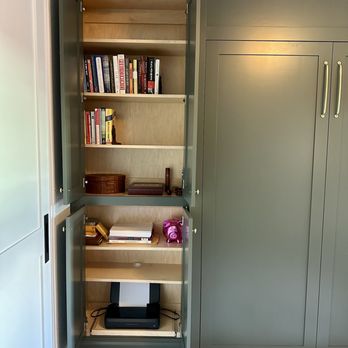 San Diego Custom Carpentry - Side cabinet with outlet and pull-out shelf for printer - Cabinetry Near Me - Vista, California San Diego Custom Carpentry - Side cabinet with outlet and pull-out shelf for printer - Cabinetry Near Me - Vista, California