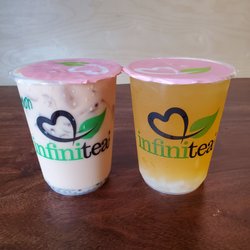 Grand Opening special: BOGO Free monster size (32 oz). Wintermelon milk tea with small boba and peach mango green tea with lychee jelly!