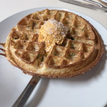 Agnes and Sherman - Scallion waffle with sambal butter - Diners Near Me - Houston, Texas Agnes and Sherman - Scallion waffle with sambal butter - Diners Near Me - Houston, Texas