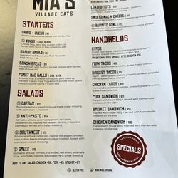 Mama Mia's Pizzeria - Menu - front