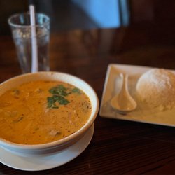 Renoo's Thai Time - Tom Kha. The soup tasted fabulous. The shrimp were horribly overcooked.  Stick to chicken or tofu as protein in this soup.