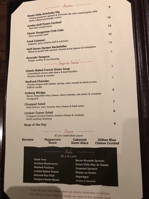 Menu photo 5 Juniper Steakhouse Bernalillo, NM