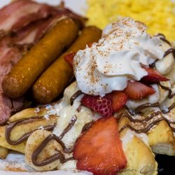 Stacked Pancake & Breakfast House - French Toast Stack ($14.99) with Strawberry Banana Nutella Cream (+$1.99)
