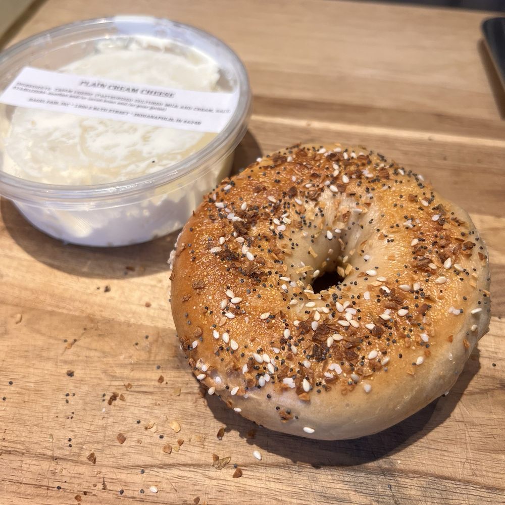 Everything bagel and a tub of their plain cream cheese