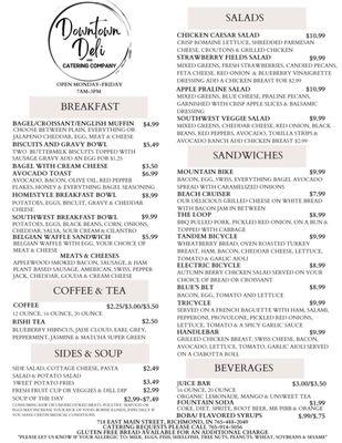 Menu photo 1 Downtown Deli Richmond, IN Menu photo 1 Downtown Deli Richmond, IN