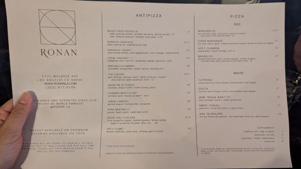 Menu photo 2 Ronan Los Angeles, CA