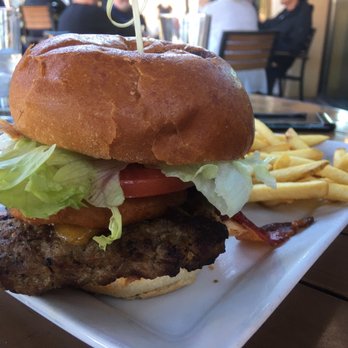 The Pour House - The Rancher Burger-Bacon, BBQ and an onion ring! - New American Near Me - Chico, California