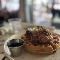 Cafe Americano spicy chicken waffles