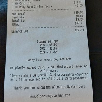 Alonzo's Oyster Bar - Our bill during happy hour - Seafood Near Me - Key West, Florida Alonzo's Oyster Bar - Our bill during happy hour - Seafood Near Me - Key West, Florida