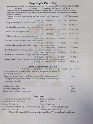 Menu photo 1 Pop Pop's Pizza Box lake butlet, FL