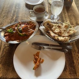 Vegan Kadhai Chicken with garlic Naan, and definitely not vegan chai tea. Vegan Kadhai Chicken with garlic Naan, and definitely not vegan chai tea.