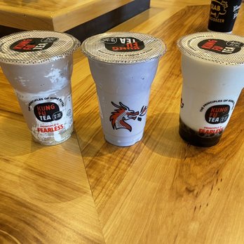 Kung Fu Tea - Our three smoothies.  S'mores is on the left.  So dang good!!! - Bubble Tea Near Me - Cedar Park, Texas