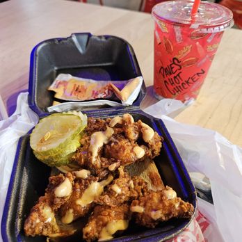 Dave's Hot Chicken - Dave's Hot Chicken Pieces and a Slushie Drink Strawberry Lemonade - Chicken Shop Near Me - Conyers, Georgia Dave's Hot Chicken - Dave's Hot Chicken Pieces and a Slushie Drink Strawberry Lemonade - Chicken Shop Near Me - Conyers, Georgia