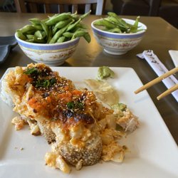 Shawn's Sushi - Volcano roll and edamame. Yum!