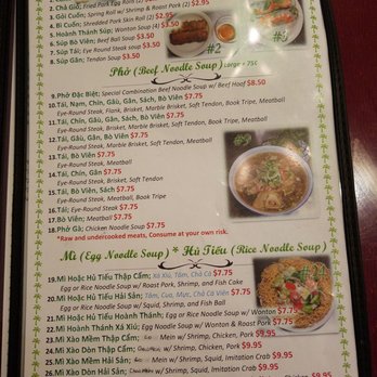 Pho Kien Giang - Menu- great variety of dishes - Vietnamese Near Me - Pinellas Park, Florida