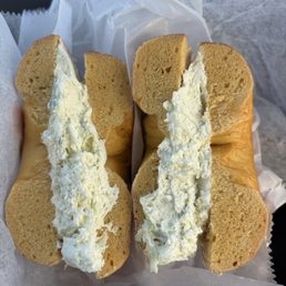 Egg bagel with scallion cream cheese Egg bagel with scallion cream cheese