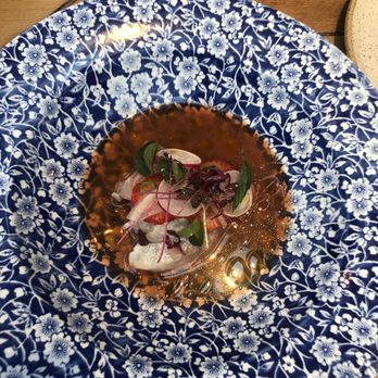 Campfire - Aquachile with rockfish and strawberries- loved it! - New American Near Me - Carlsbad, California