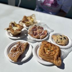 Bunde's Bakery Cafe - South Haven - Quiche Lorraine, Broccoli Quiche, Cherry Danish, Blueberry Scone, Raspberry Almond Coffee Cake, & Savory Danish