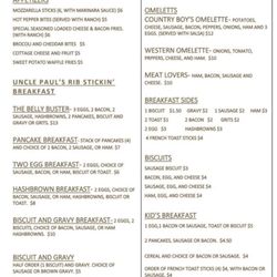Uncle Paul and Missys Country Kitchen - The menu
