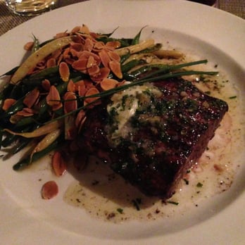 Caprice Cafe - Flatiron steak w/ sting beans and almonds - New American Near Me - Redlands, California