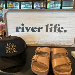 Riverside General Store - trucker hat, sandals and sign