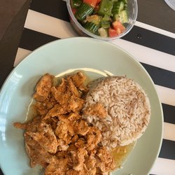 Woody's Oasis - Chicken Schawarma with Rice and Mediterranean Salad Combo