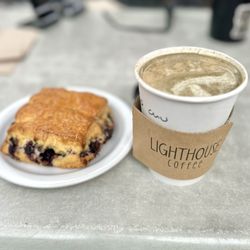 Lighthouse Coffee Roasters - Chubaka (chai and Yerba matte) + berry scone - delicious!