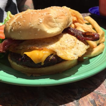 Village Grill - Bacon burger with an over-hard egg. - Breakfast & Brunch Near Me - Bakersfield, California Village Grill - Bacon burger with an over-hard egg. - Breakfast & Brunch Near Me - Bakersfield, California