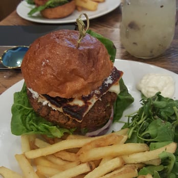 Gas Street Social - Veggie burger with extra hollumi, sooo good!! - Cocktail Bars Near Me - Birmingham, XWM