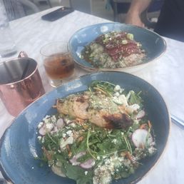 Mediterranean Salad and Tuna Bowl in the back.