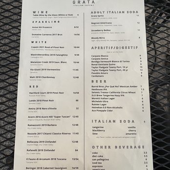 GRATA Italian Eatery - Pricing as of May 2022 - Italian Near Me - Windsor, California
