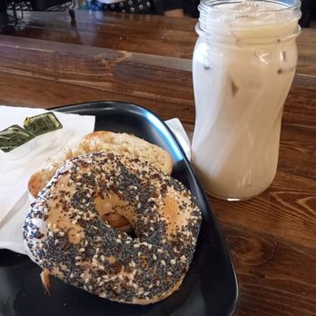 Castle Coffee - Honey lavender latte and toasted everything bagel - Coffee & Tea Near Me - Albuquerque, New Mexico