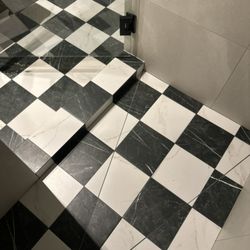 ACP Tile - Shower pan and bath floor black and white