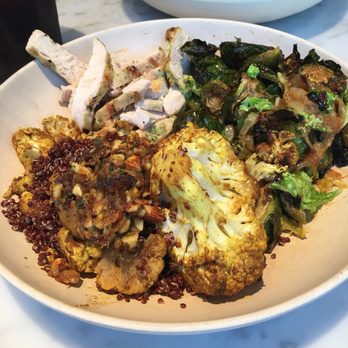 Flower Child - Chicken Yuzu Brussels Sprouts Indian Spiced Cauliflower - Salad Near Me - Austin, Texas Flower Child - Chicken Yuzu Brussels Sprouts Indian Spiced Cauliflower - Salad Near Me - Austin, Texas