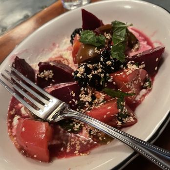 Prairie Whale - Out of this world tomato, blackberry, beet, sesame seed and feta salad - New American Near Me - Great Barrington, Massachusetts