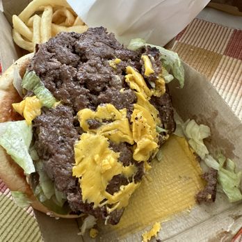 McDonald's - no bun - cheese melted into the box - halfway to an animal style In and Out Burger - Fast Food Near Me - Watsonville, California