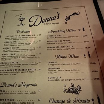 Donna's - Menu - Italian Near Me - Los Angeles, California