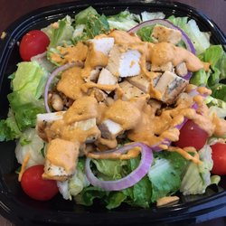 Wendy's - The new power Mediterranean chicken salad! Chick peas, beans, hummus, crumbled feta, quinoa in a light balsamic vinaigrette!