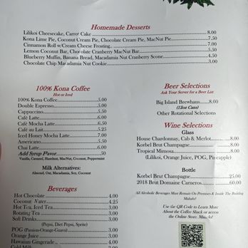 The Coffee Shack - Desserts and drinks menu - Coffee & Tea Near Me - Captain Cook, Hawaii