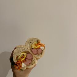 Classic banh mi - sausage, egg and pate