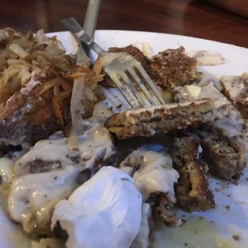 Tony's Firehouse Grill and Pizza - Where's the meat?? That thin dark line in the middle is the chicken fried steak - Pizza Near Me - Bakersfield, California