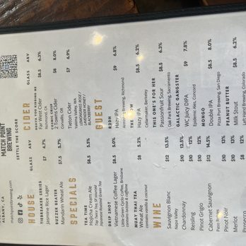 Match Point Brewing - Drink menu - Breweries Near Me - Albany, California