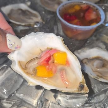 Bunky's Raw Bar & Grill - Hearts Desire Oysters w Strawberry Mango Mignonette - Sports Bars Near Me - Indialantic, Florida Bunky's Raw Bar & Grill - Hearts Desire Oysters w Strawberry Mango Mignonette - Sports Bars Near Me - Indialantic, Florida