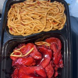 Bbq pork slices and lo mein Bbq pork slices and lo mein