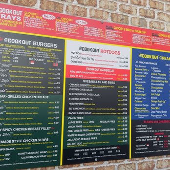 Cook Out - Menu. - Hot Dogs Near Me - Nashville, Tennessee
