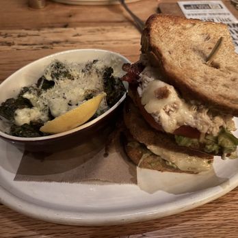 Whiskey Cake Alliance - Chicken & Cheese Melt with Garlic Parm Brussels - New American Near Me - Fort Worth, Texas Whiskey Cake Alliance - Chicken & Cheese Melt with Garlic Parm Brussels - New American Near Me - Fort Worth, Texas