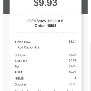 Everbowl - Receipt - Acai Bowls Near Me - Las Vegas, Nevada