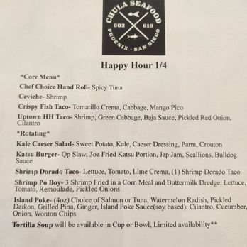 Chula Seafood Uptown - HH menu for 1/4/26 - no idea what fish for "Katsu" burger... - Seafood Near Me - Phoenix, Arizona